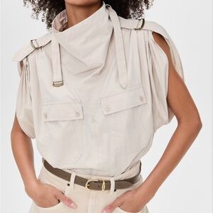 Isabel Marat Etoilr Neima Beige Sleeveless Blouse with Buckle Details